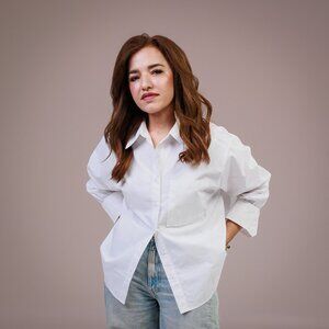 Long Sleeve Button Down Shirt Elastic Cuff Sleeve White